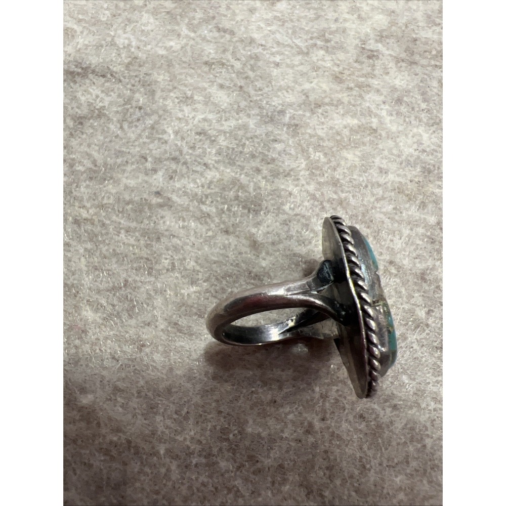 Vintage NATIVE AMERICAN SOUTHWEST INDIAN STERLING GREEN TURQUOISE RING sz 3 1/2 - Picture 4 of 9